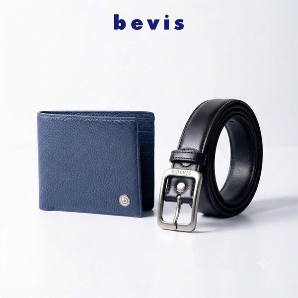 BEVIS DAILY – Combo Ví Da Bò Nam + Thắt Lưng Da Thật BEVIS, Set Quà Tặng Sinh Nhật Nam Cao Cấp Kèm Hộp