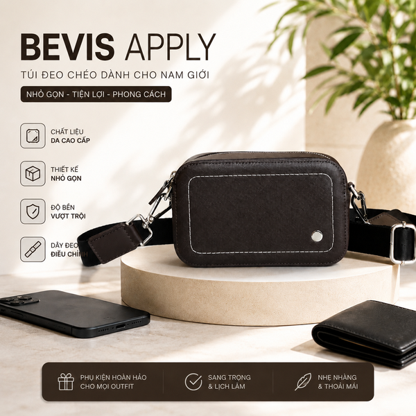BEVIS ABLY – Túi  Đeo Chéo Dáng Hộp Signature Da Bò Thật Vân Safiano/Epsom Italy