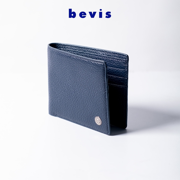 BEVIS EDGE – Ví Da Nam Cao Cấp Da Bò Korea Vân Hạt | Ví Nam Gập Đôi Xanh Navy