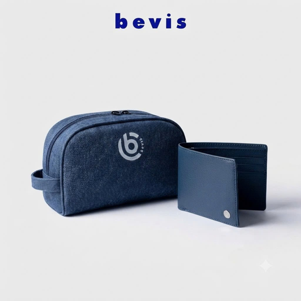 BEVIS STARTER - Combo Ví Da Bò Nam + Túi Đeo Chéo Mini Chống Nước BEVIS | Set Phụ Kiện Nam Đi Làm Cao Cấp