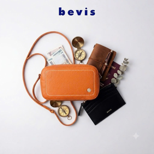 BEVIS OFFICE – Combo Túi Đeo Chéo Da Bò Saffiano + Ví Đựng Card BEVIS | Set Phụ Kiện Công Sở  Cao Cấp