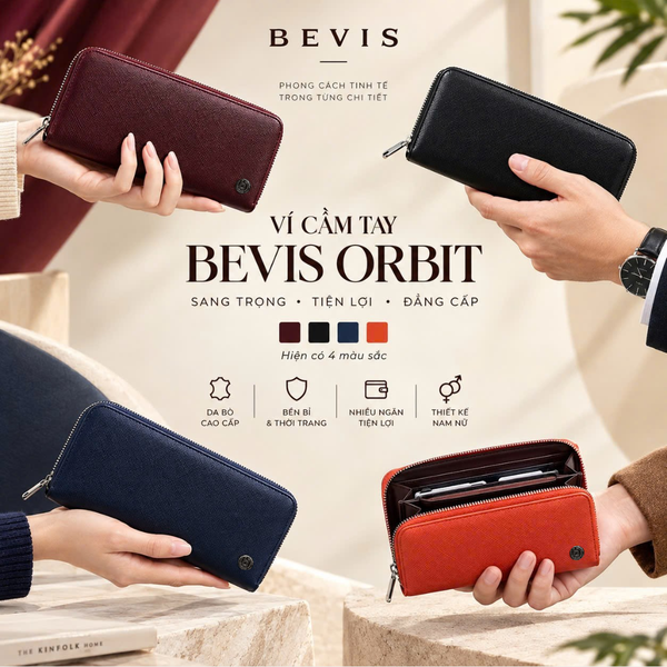 BEVIS ORBIT - Ví Dài Cầm Tay Da Bò Thật - Ví Nữ Nam Nhiều Ngăn Đựng Thẻ Cao Cấp