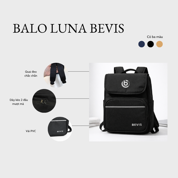 Balo Mini BEVIS LUNA Nam Nữ Vải PVC Chống Thấm Nước - Balo Thời Trang Hàn Quốc Nhỏ Gọn Đựng Ipad Mini