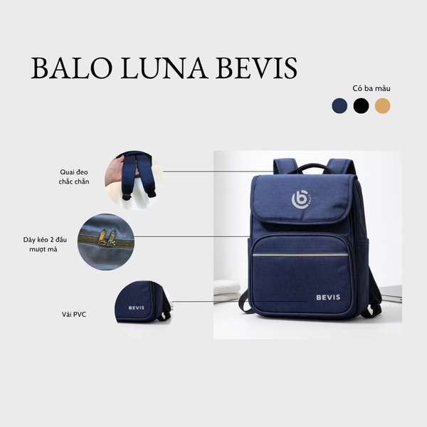 Balo Mini BEVIS LUNA Nam Nữ Vải PVC Chống Thấm Nước - Balo Thời Trang Hàn Quốc Nhỏ Gọn Đựng Ipad Mini