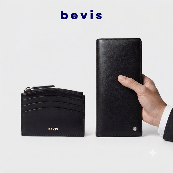 BEVIS DUO – Combo Ví Dài Nam & Ví Đựng Card Da Bò Thật Cao Cấp