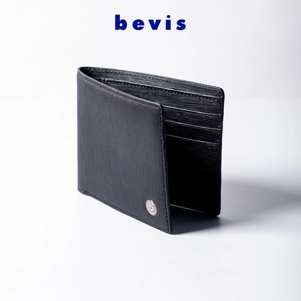 BEVIS EDGE – Ví Da Nam Da Bò Saffiano Japan Cao Cấp | Ví Nam Gập Đôi Màu Đen Sang Trọng