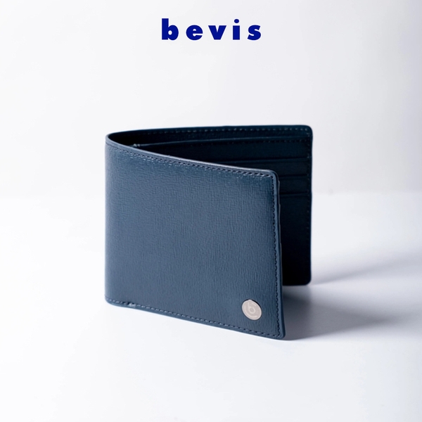 BEVIS EDGE – Ví Da Nam Da Bò Epi Japan Cao Cấp | Ví Nam Gập Đôi Màu Xanh Navy Sang Trọng