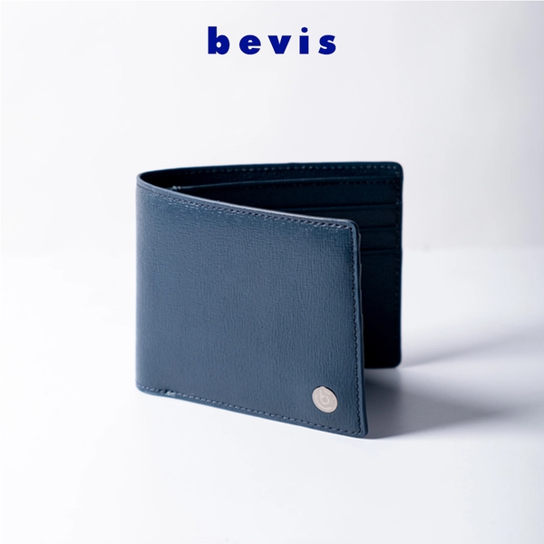 BEVIS CLASSIC – Ví Da Nam Vân Epi Japan Cao Cấp | Ví Nam Gập Đôi Màu Xanh Navy