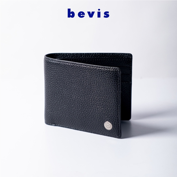BEVIS CLASSIC – Ví Da Nam Da Bò Vân Hạt Korea Cao Cấp | Ví Nam Gập Đôi Màu Đen