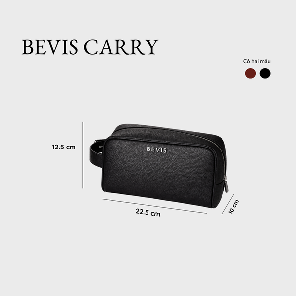 BEVIS CARRY – Túi Cầm Tay Nam Da Bò Thật Size Trung Vân Hạt Grain Mềm Cao Cấp