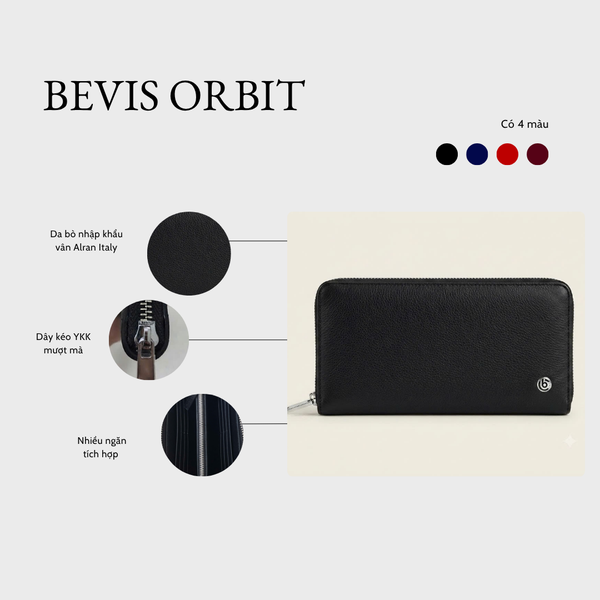 BEVIS ORBIT - Ví Dài Cầm Tay Da Bò Thật - Ví Nữ Nam Nhiều Ngăn Đựng Thẻ Cao Cấp