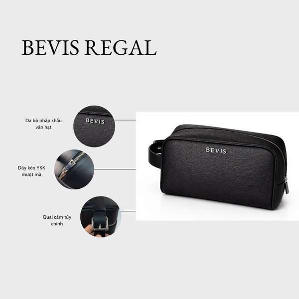 BEVIS REGAL – Túi Cầm Tay Nam Doanh Nhân Da Bò Thật Vân Hạt Grain Cao Cấp