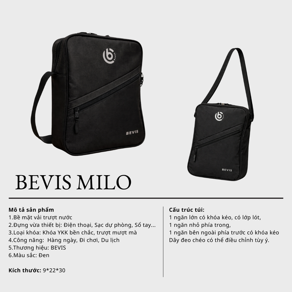 Túi Đeo Chéo Nam BEVIS MILO Vải PVC Chống Nước - Túi Đựng Ipad Mini Form Đứng Lịch Lãm Cho Công Sở