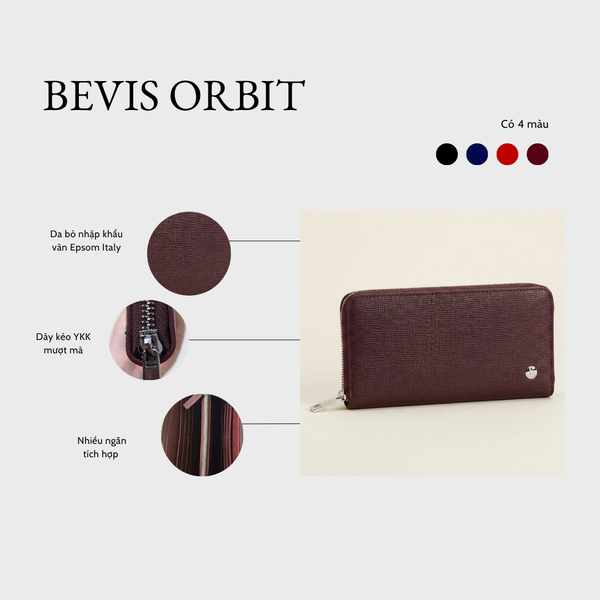 BEVIS ORBIT - Ví Dài Cầm Tay Da Bò Thật - Ví Nữ Nam Nhiều Ngăn Đựng Thẻ Cao Cấp