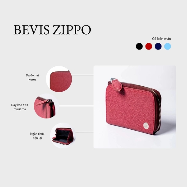 BEVIS ZIPPO – Ví Da Khóa Zip Da Bò Phong Cách Japan | Nhỏ Gọn – Thanh Lịch – Bền Bỉ