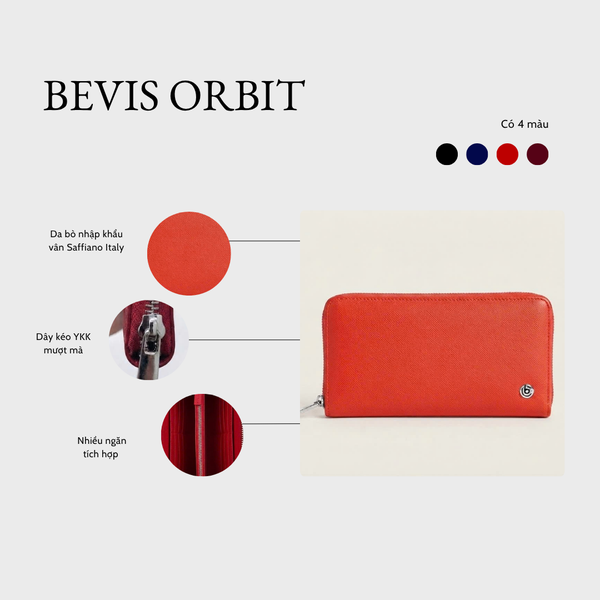BEVIS ORBIT - Ví Dài Cầm Tay Da Bò Thật - Ví Nữ Nam Nhiều Ngăn Đựng Thẻ Cao Cấp