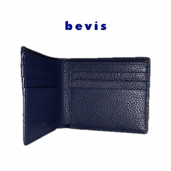 BEVIS EDGE – Ví Da Nam Cao Cấp Da Bò Korea Vân Hạt | Ví Nam Gập Đôi Xanh Navy