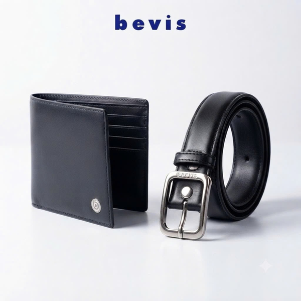 BEVIS DAILY – Combo Ví Da Bò Nam + Thắt Lưng Da Thật BEVIS, Set Quà Tặng Sinh Nhật Nam Cao Cấp Kèm Hộp