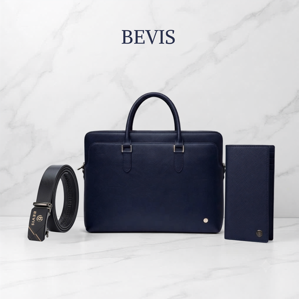 BEVIS PRESIDENT - Combo 3 Món Cặp Da Công Sở + Ví Dài + Thắt Lưng BEVIS - Bộ Quà Tặng Sếp Quà Doanh Nghiệp