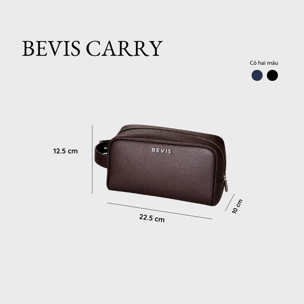 BEVIS CARRY – Túi Cầm Tay Nam Da Bò Thật Size Trung Vân Hạt Grain Mềm Cao Cấp