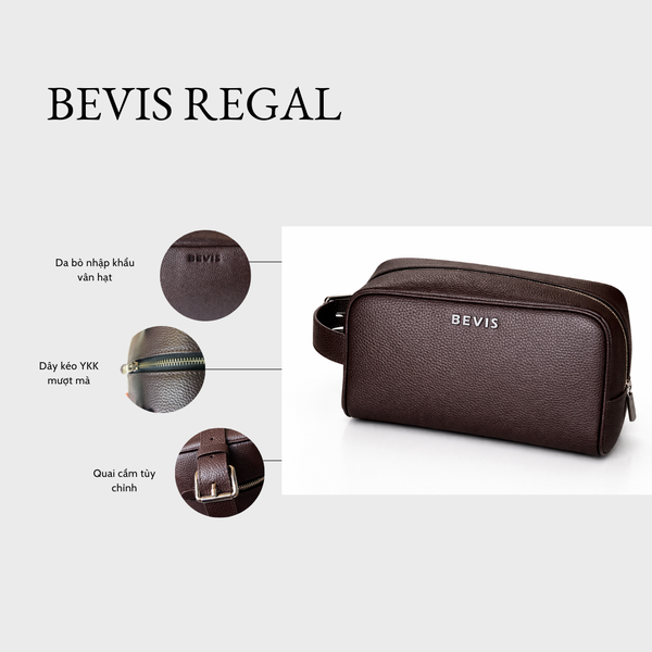 BEVIS REGAL – Túi Cầm Tay Nam Doanh Nhân Da Bò Thật Vân Hạt Grain Cao Cấp