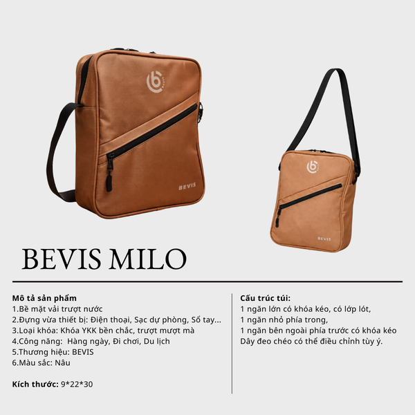 Túi Đeo Chéo Nam BEVIS MILO Vải PVC Chống Nước - Túi Đựng Ipad Mini Form Đứng Lịch Lãm Cho Công Sở