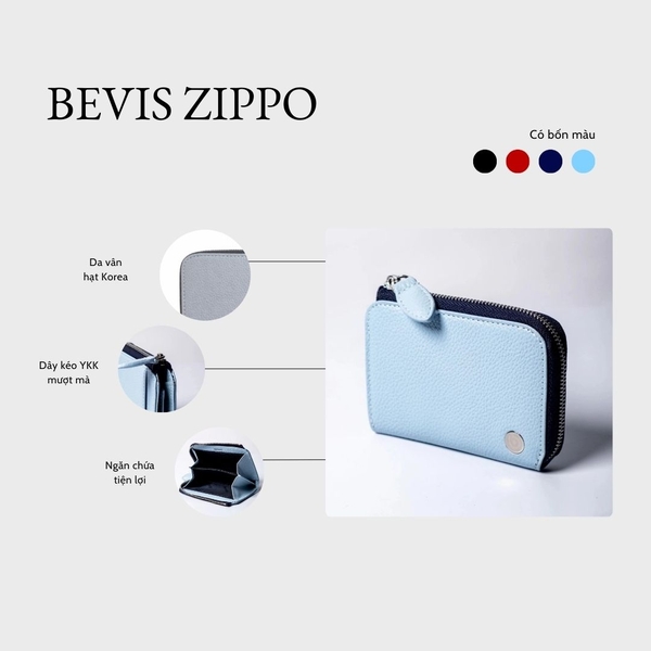BEVIS ZIPPO – Ví Da Khóa Zip Da Bò Phong Cách Japan | Nhỏ Gọn – Thanh Lịch – Bền Bỉ