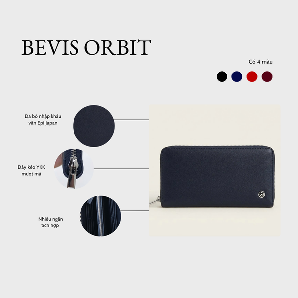 BEVIS ORBIT - Ví Dài Cầm Tay Da Bò Thật - Ví Nữ Nam Nhiều Ngăn Đựng Thẻ Cao Cấp