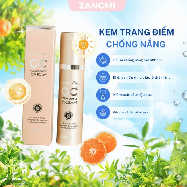 Kem CC Cream ZANGMI Ultra Plus SPF50+ PA+++ Che Khuyết Điểm Nâng Tông Trắng Da Kiềm Dầu Hàn Quốc 50g