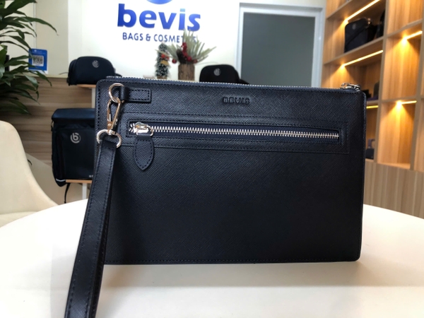 Clutch Nam Cao Cấp BEVIS MONARCH – Ví Cầm Tay Da Saffiano, Thiết Kế Doanh Nhân Lịch Lãm, Đựng iPad Mini & Tài Liệu – [Bảo Hành 12 Tháng]