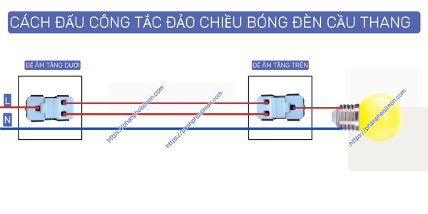 Sơ đồ hướng dẫn cách đấu công tắc đảo chiều bóng đèn cầu thang hạt công tắc  Panasonic Wide Series