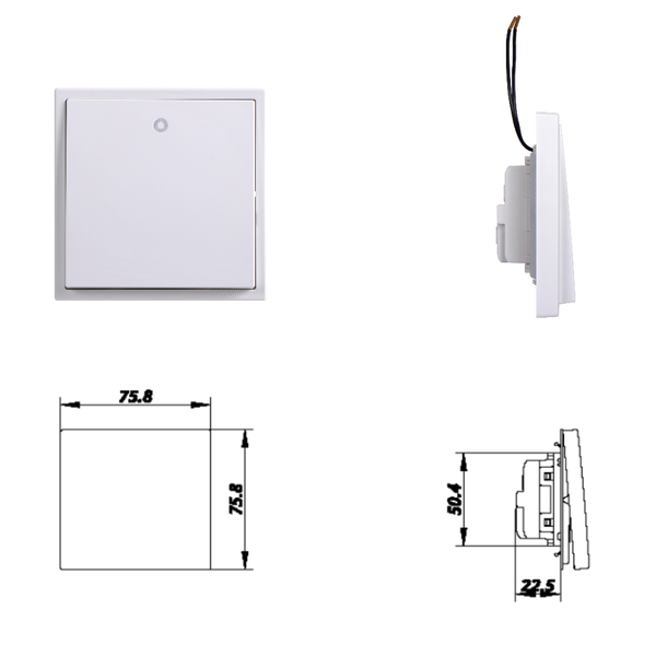 Kích thước Module Công Tắc Đơn 1 Chiều Màu Trắng Có Đèn Led Simon I7 Mã 701013