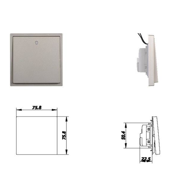 Kích Thước Module Công Tắc Đơn 1 Chiều Vuông Màu Sâm Panh Có Đèn Led Simon I7 Mã 701013-46