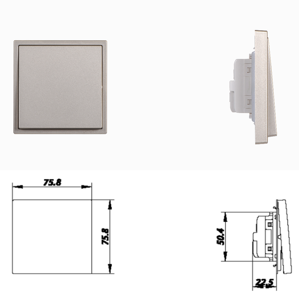 Kích thước Module Công Tắc Đơn 1 Chiều Vuông Màu Sâm Panh Simon I7 Mã 701011-46