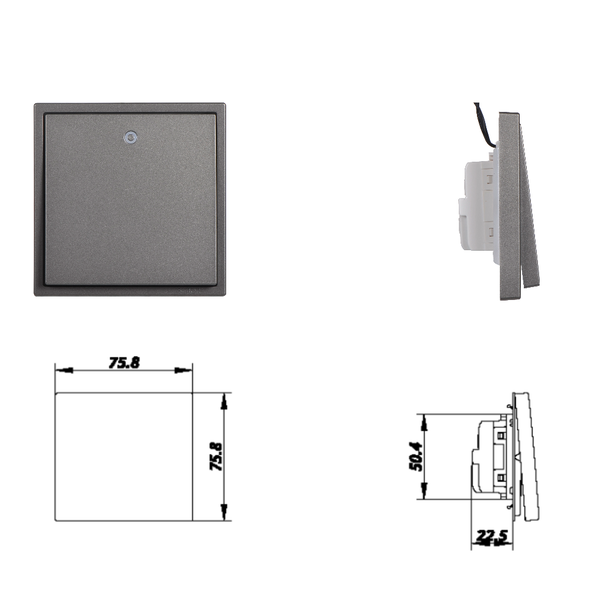 Kích Thước Module Công Tắc Đơn 1 Chiều Vuông Màu Xám Có Đèn Led Simon I7 Mã 701013-61