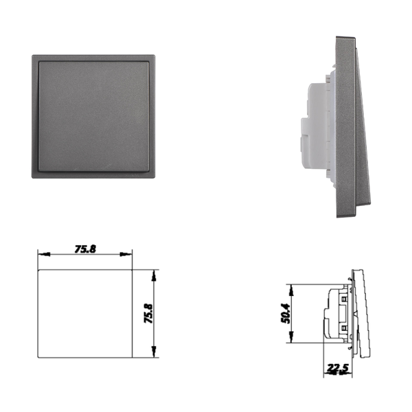 Kích Thước Module Công Tắc Đơn 1 Chiều Vuông Màu Xám Simon I7 Mã 701011-61