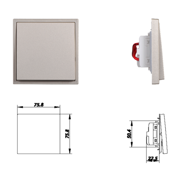 Kích Thước Module Công Tắc Đơn Trung Gian Vuông Màu Sâm Panh Simon I7 Mã 701026-46