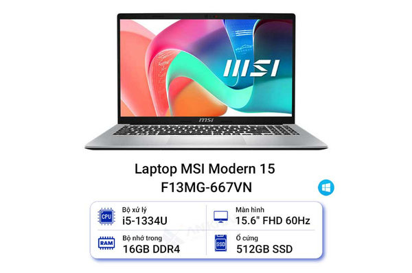 Laptop MSI Modern 15 F13MG - 667VN_16GB (i5 1334U, 8GB, 512GB, Full HD, Win11)