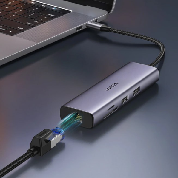 Bộ chuyển đổi USB Type-C sang HDMI+SD+TF+2 cổng USB 3.0+RJ45 Ugreen(90568)