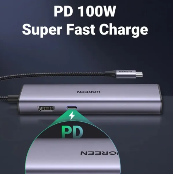 Bộ chuyển đổi USB Type-C sang HDMI+SD+TF+2 cổng USB 3.0+RJ45 Ugreen(90568)