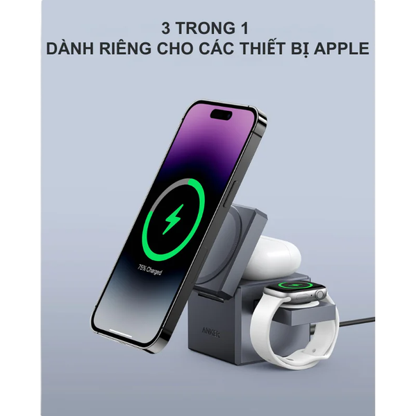 Anker Y1811 – Đế sạc không dây Anker 737 cube MagSafe 3 in 1 15W