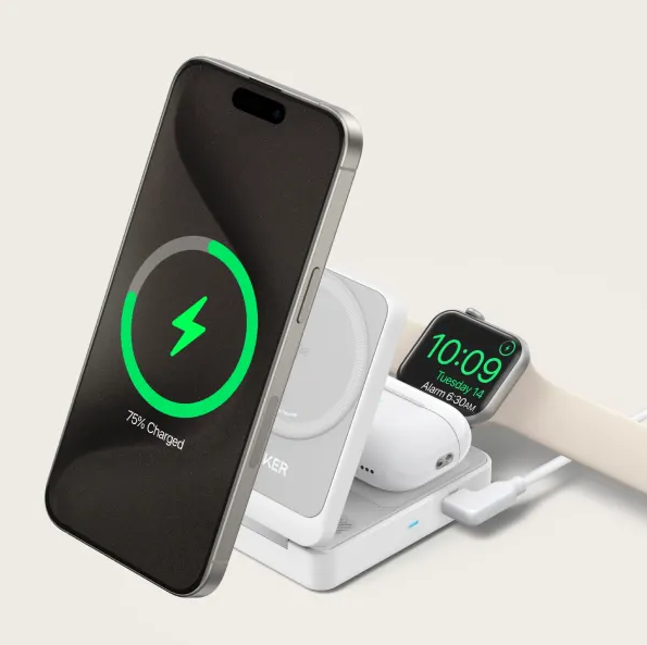 Đế sạc Anker Maggo gập 3 in 1 1C 15W kèm củ sạc + Cáp B2557