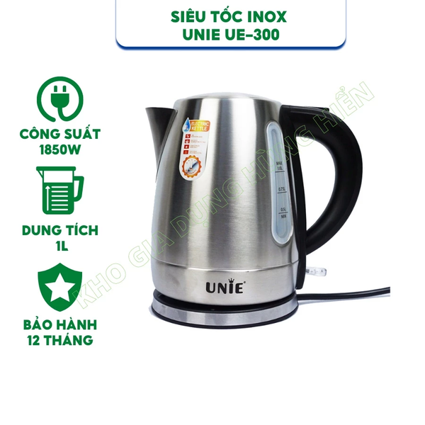 Ấm siêu tốc inox Unie UE-300 dung tích 1 Lít, 1850W - Hàng Chính Hãng