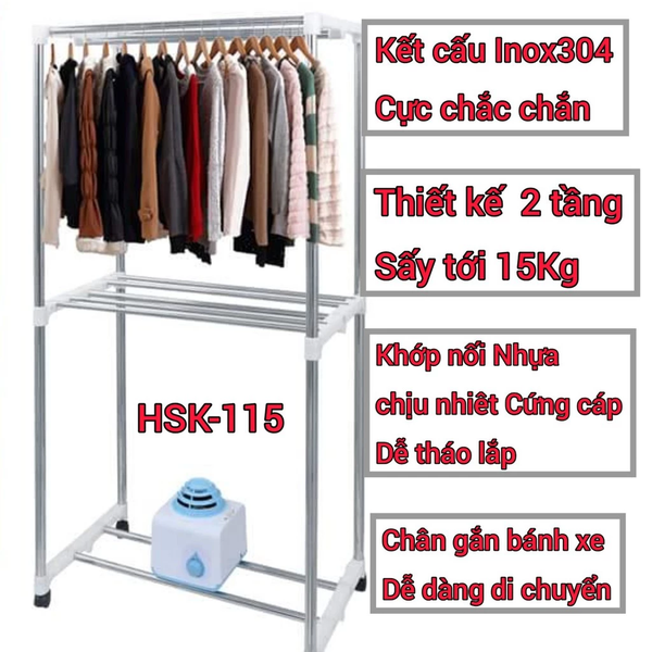Tủ Sấy Quần Áo HASUKA HSK-115 - Sấy Tối Đa 15kg Quần Áo - Công Suất 1200W - Bảo Hành Chính Hãng 12 Tháng