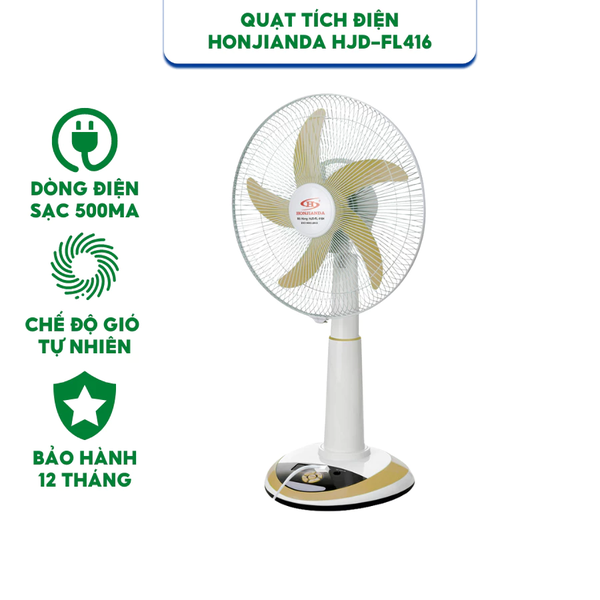 Quạt sạc/ Quạt Tích Điện HONJIANDA HJD-FL416 2 bình - Hàng Chính Hãng Bảo Hành 12 Tháng