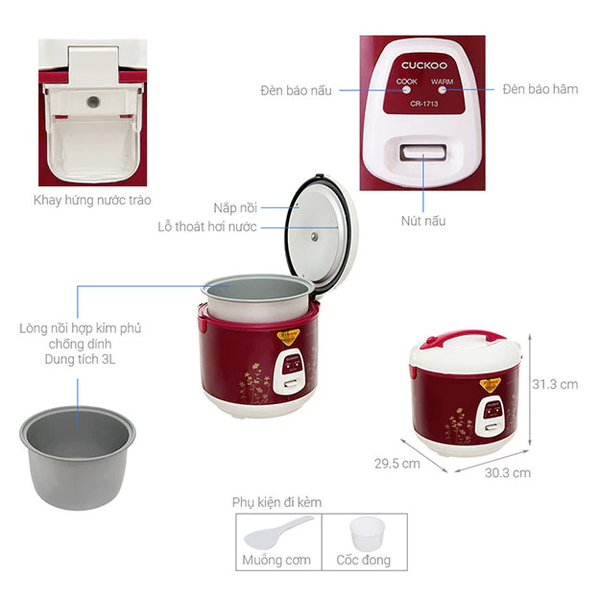 Nồi cơm điện Cuckoo 3 lít CR-1713 - Hàng chính hãng
