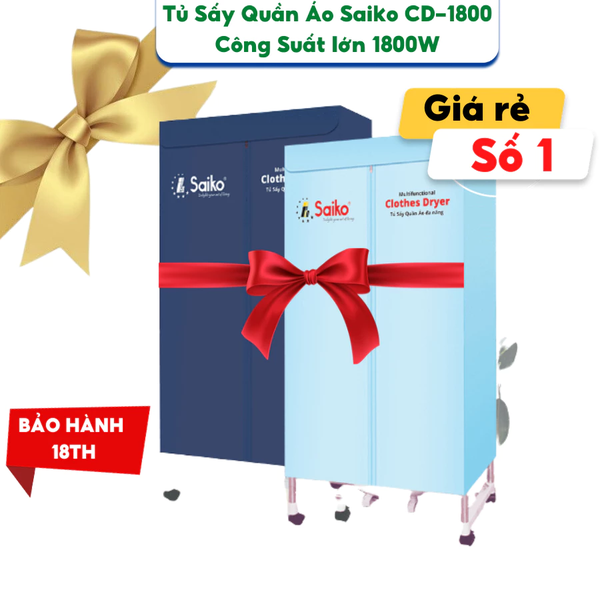 Tủ Sấy Quần Áo Saiko CD-1800 - Sấy Tối Đa 20kg Quần Áo - Công Suất 1800W - Bảo Hành Chính Hãng 18 tháng