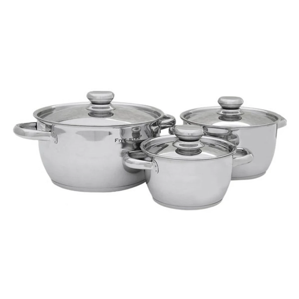 Bộ 3 Nồi Inox 430 3 Đáy Cool Fivestar FS-B3010 Nắp Inox 06pcs- Kích thước 16cm/20cm/24cm - Bảo Hành Chính Hãng 12 Tháng