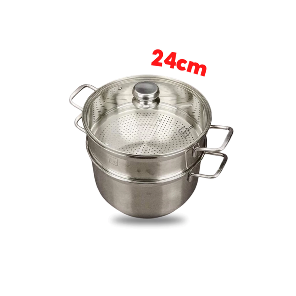 Bộ Nồi Xửng Hấp 3 Đáy inox 430 FiveStar Nắp Kính 02pcs - Kích Thước 24cm/26cm/28cm/30cm - Bảo Hành Chính Hãng