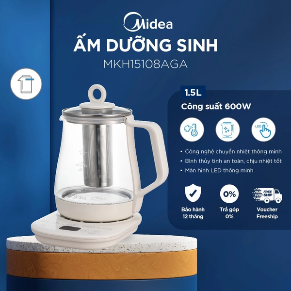 Ấm dưỡng sinh Midea MKH15108AGA 800W dung tích 1.5L - Hàng chính hãng bảo hành 12 tháng.